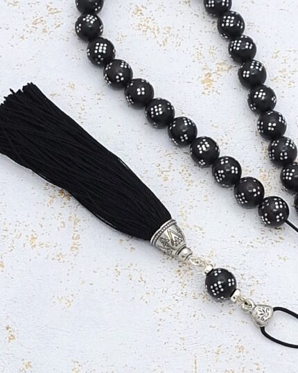 Ebony and 925 Silver, Kompoloi with Impressive Decoration