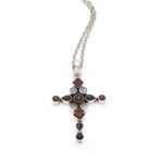 Handmade silver cross with garnet and moonstone