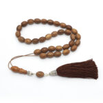 Coconut Wood kompoloi with 925 Silver and Silk Tassel