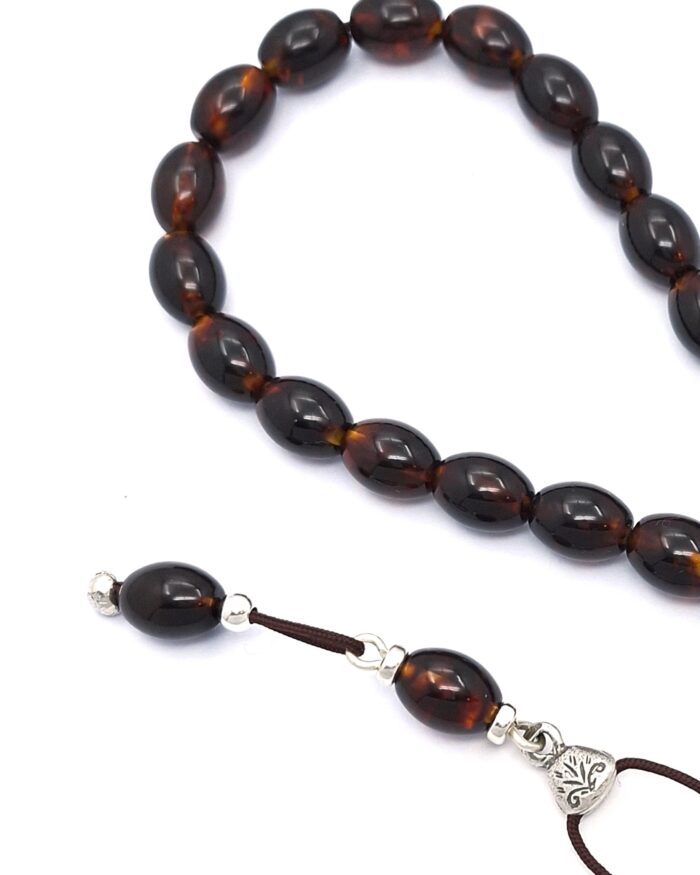 Pressed Baltic Amber kompoloi with 925 Sterling Silver