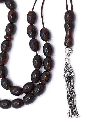 Pressed Baltic Amber kompoloi with 33 beads