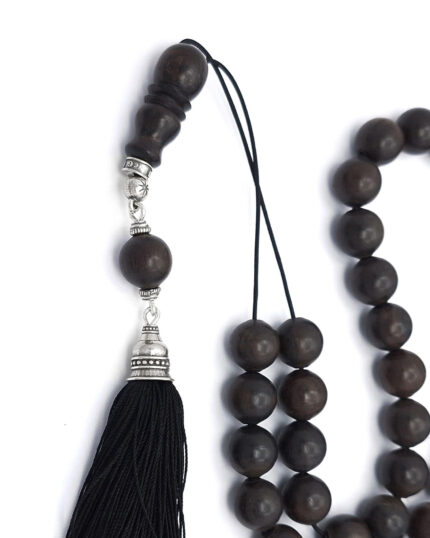 Ebony Kompoloi with Silk Tassel and Silver Fittings -33 beads Ebony Kompoloi with Silk Tassel and Silver Fittings -33 beads