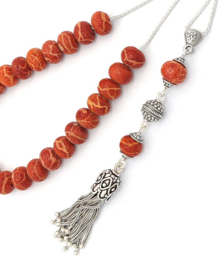 Collectible Sponge Coral Kompoloi with 925 Sterling Silver Fittings