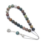 Indian Agate kompoloi with sterling silver accessories & steel chain