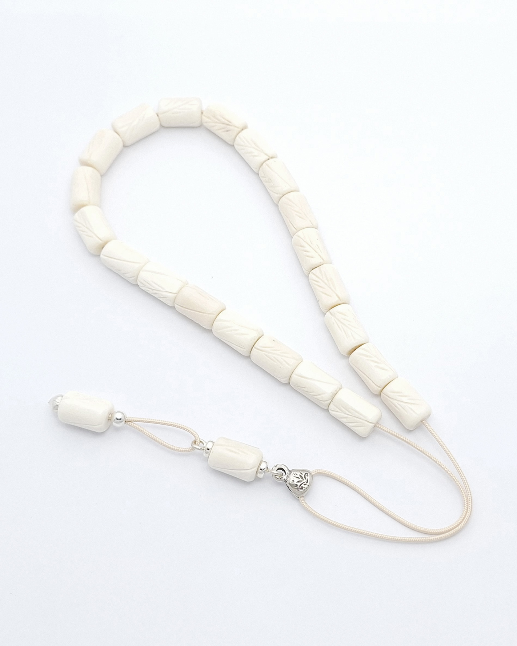 Carved camel bone kompoloi with 925 silver fittings Carved camel bone kompoloi with 925 silver fittings