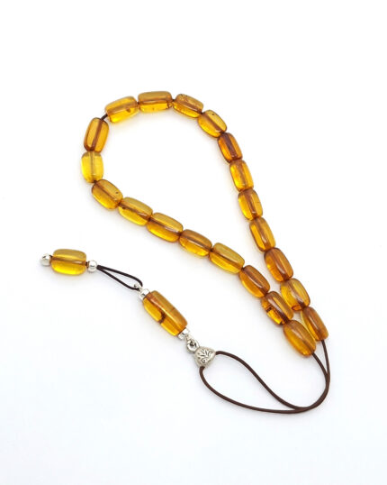 Baltic amber kompoloi in cognac color with 925 silver