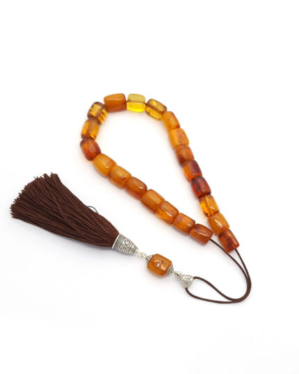 Genuine Baltic Amber Kompoloi with silver 925 and silk
