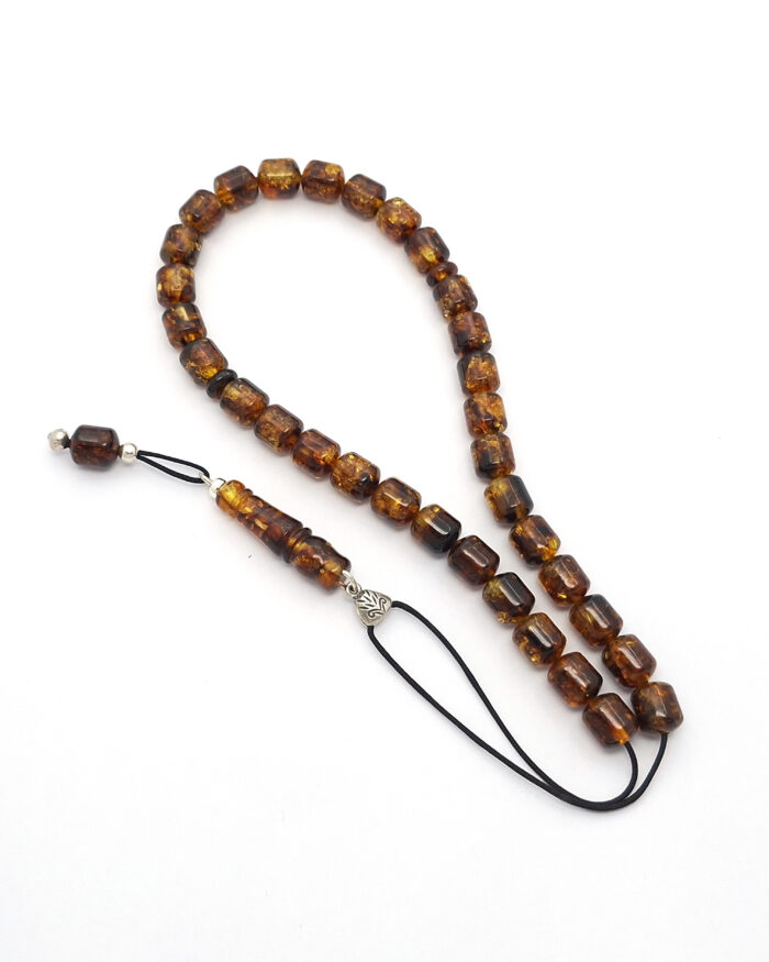 Pressed Baltic Amber kompoloi with 925 Sterling Silver - 33 beads