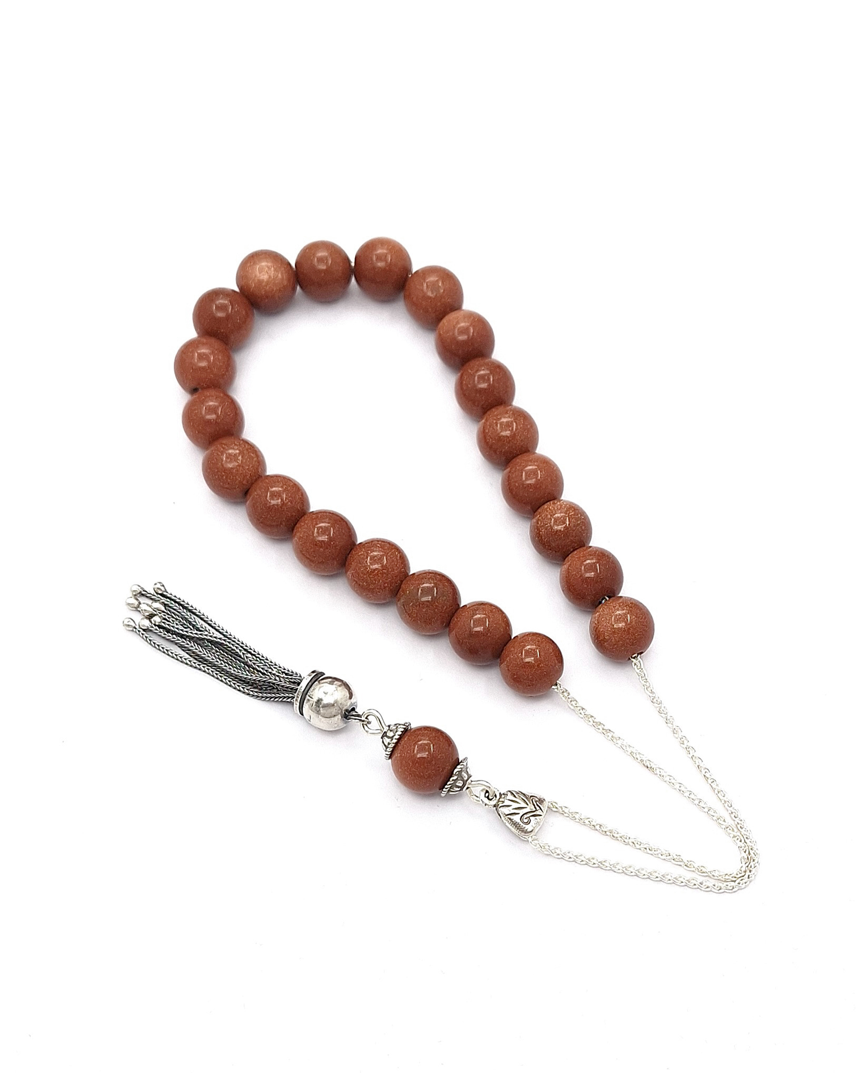 Brown Goldstone kompoloi with 925 Silver accessories Brown Goldstone kompoloi with 925 Silver accessories