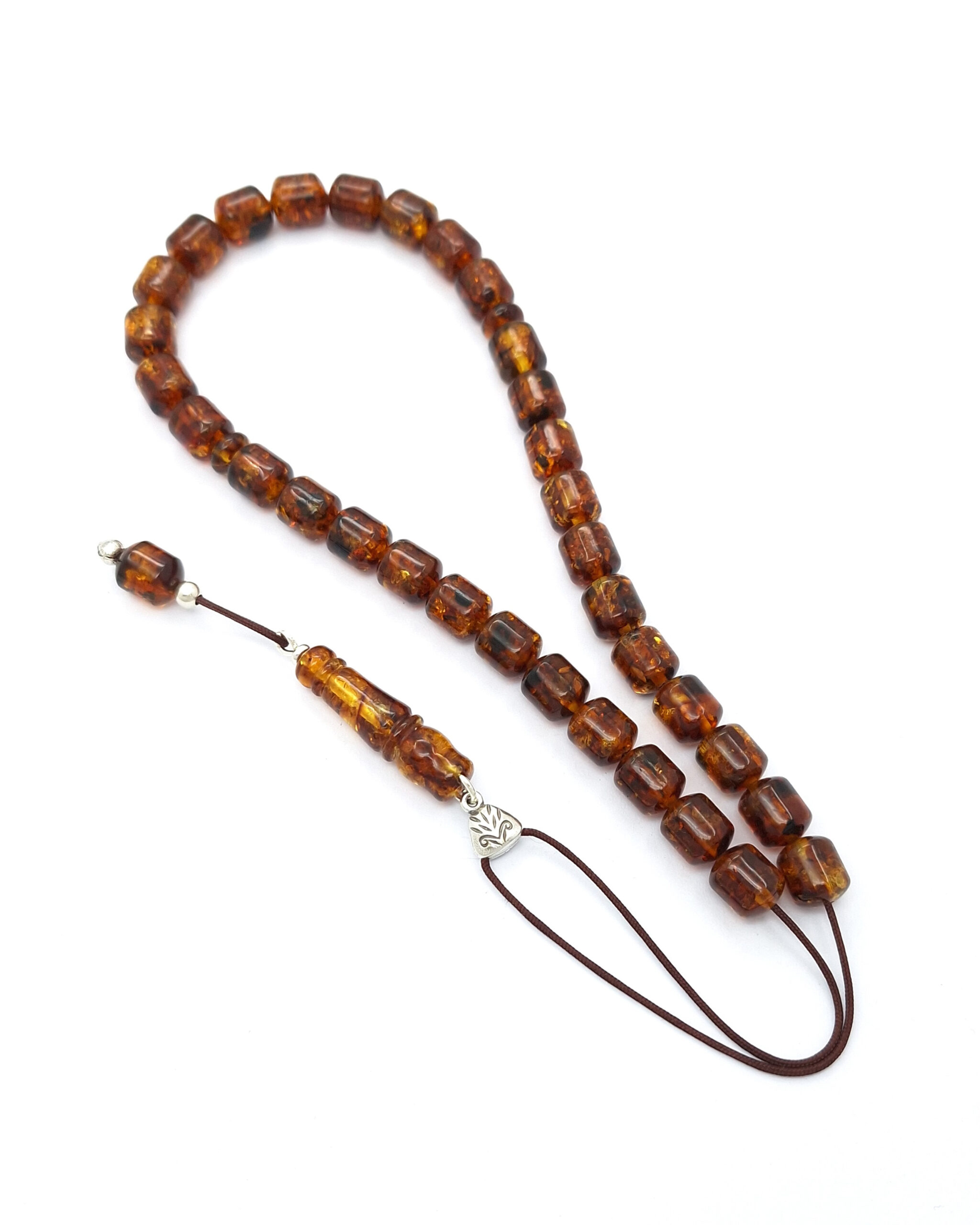 Pressed Baltic Amber komboloi with 925 Sterling Silver - 33 beads Pressed Baltic Amber komboloi with 925 Sterling Silver - 33 beads