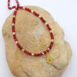 Red Jade Necklace with Gold Plated Silver