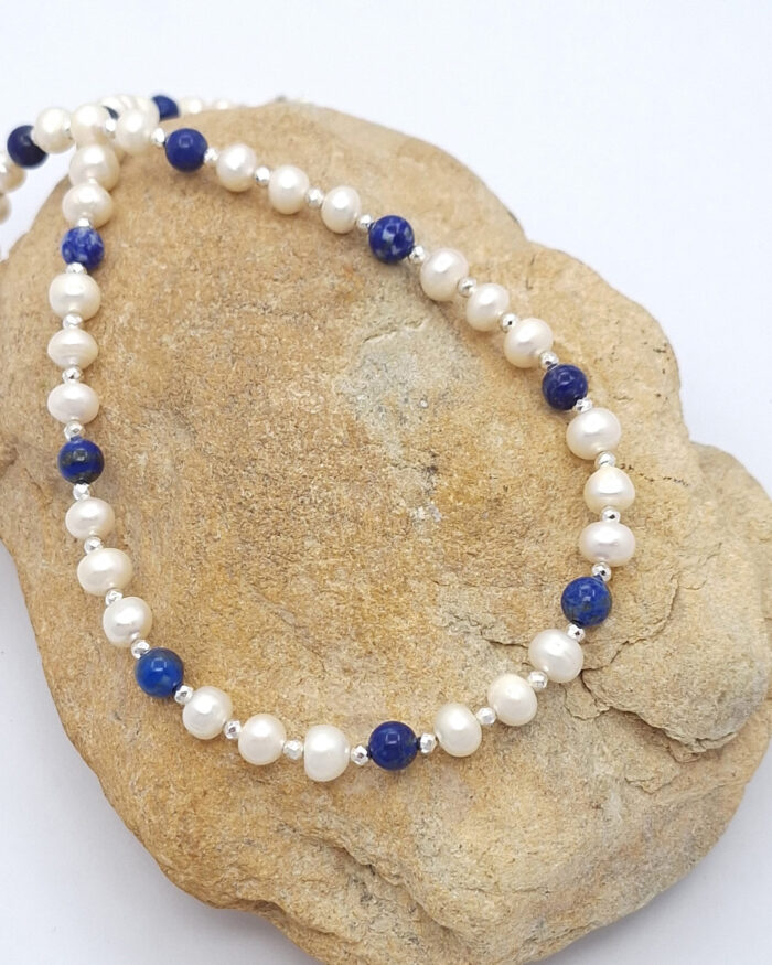 Pearl and lapis necklace with silver 925