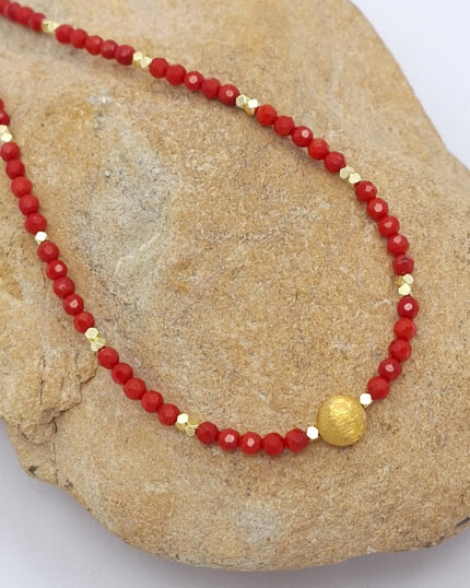 Coral Necklace with Gold Plated Silver