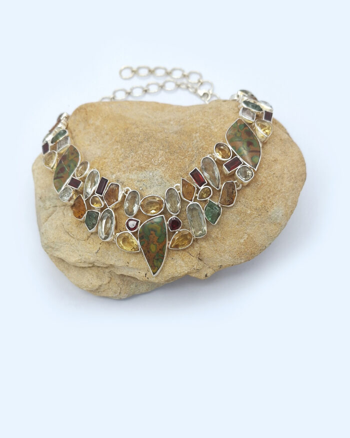 Handmade 925 Silver Necklace with Unique Combination of Semi-Precious Stones