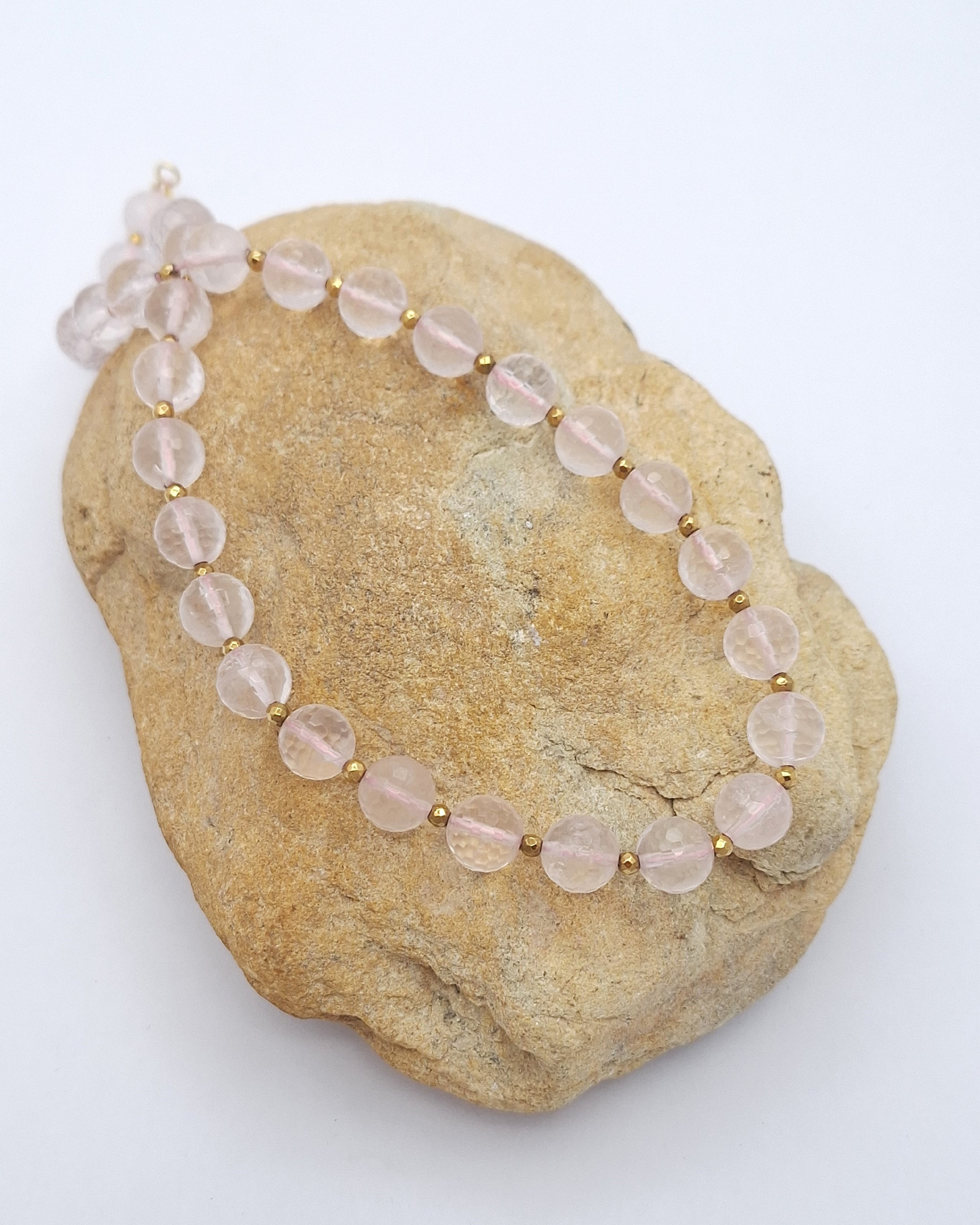 Rose Quartz Necklace with Gold Plated Silver Rose Quartz Necklace with Gold Plated Silver