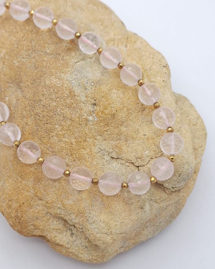 Rose Quartz Necklace with Gold Plated Silver