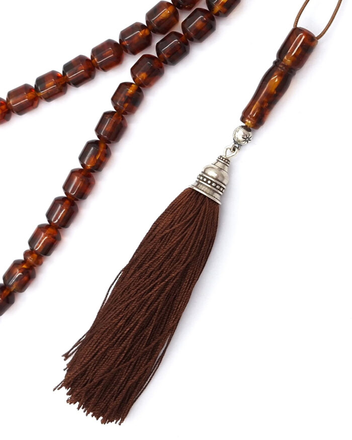 Pressed Baltic Amber kompoloi with 925 Sterling Silver - 33 beads