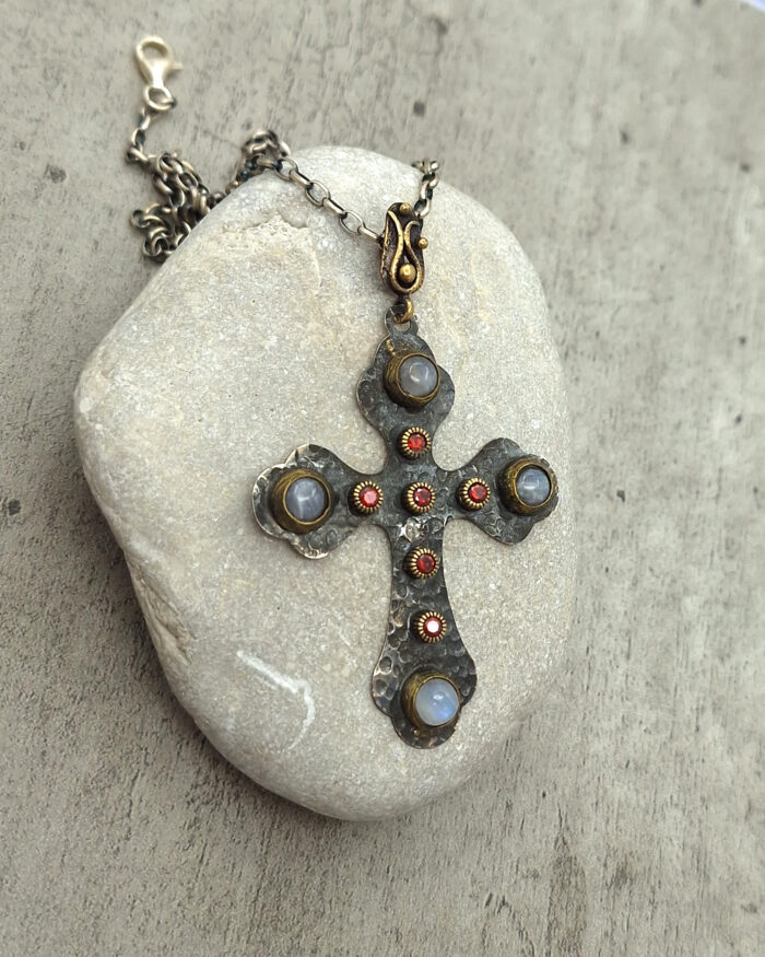 Handmade silver cross with oxidation