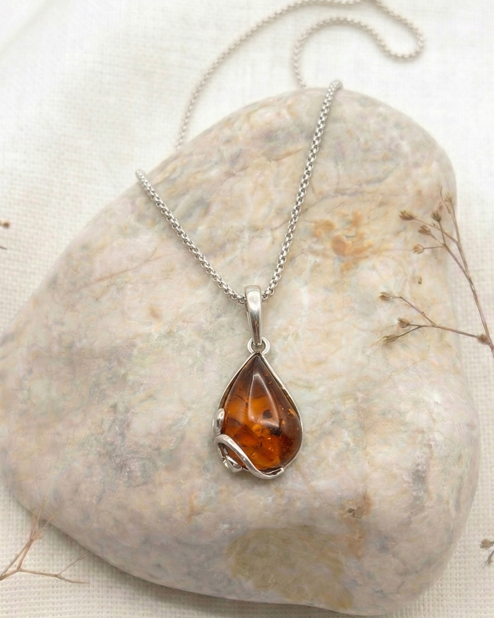 Handmade Baltic Amber Pendant in cognac color with inclusions Handmade Baltic Amber Pendant in cognac color with inclusions