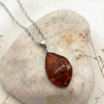 Handmade Baltic Amber Pendant in cognac color with inclusions