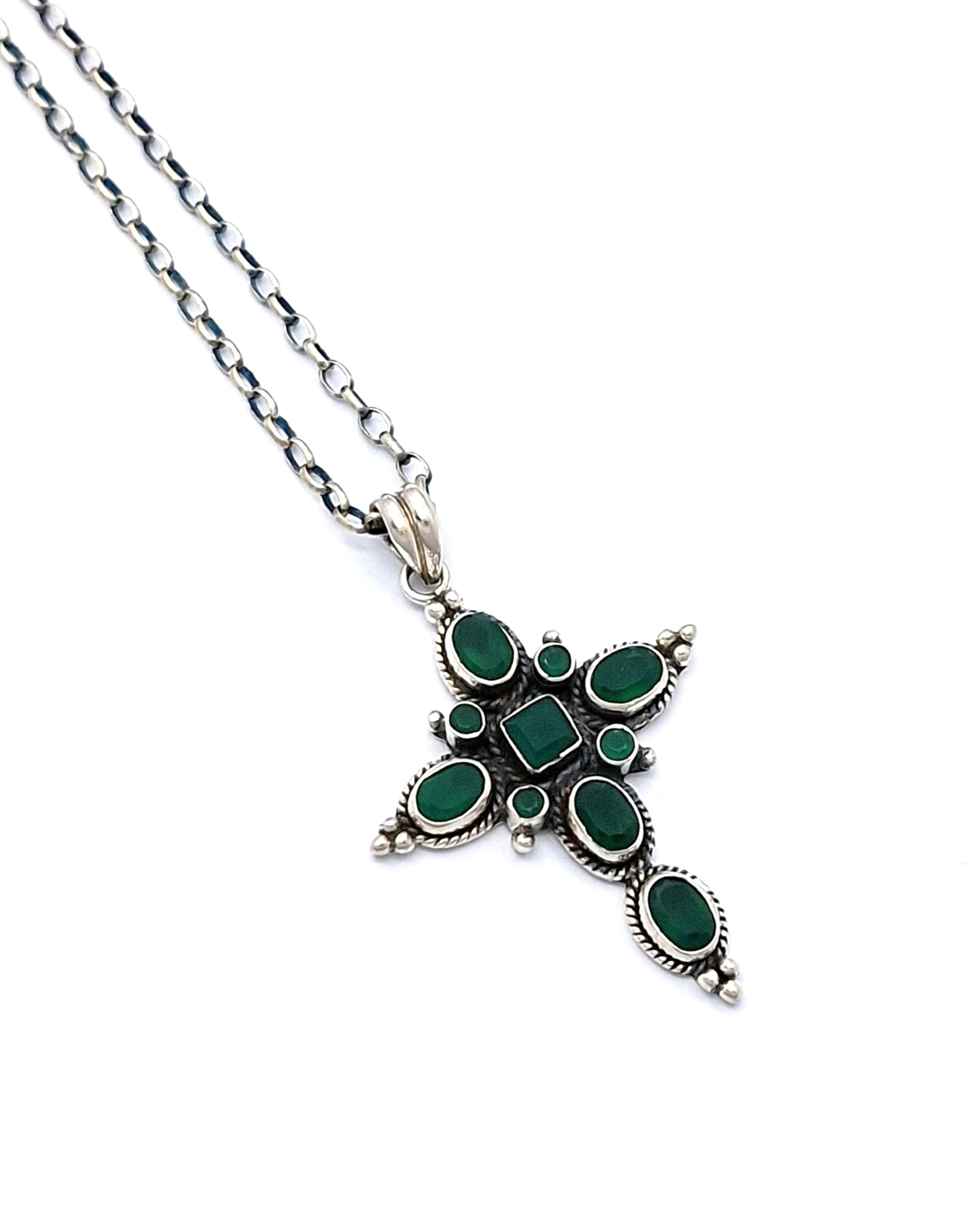 Handmade Silver Cross with Green Agate Handmade Silver Cross with Green Agate