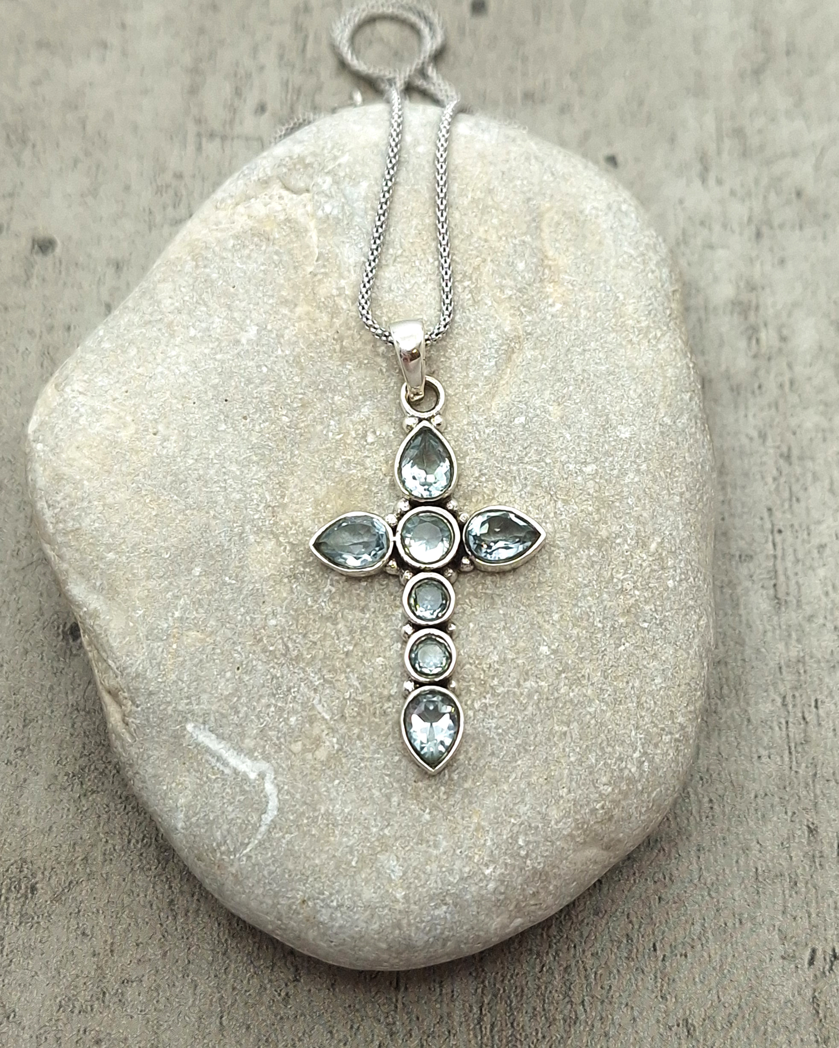Handmade Silver Cross with Aquamarine Handmade Silver Cross with Aquamarine