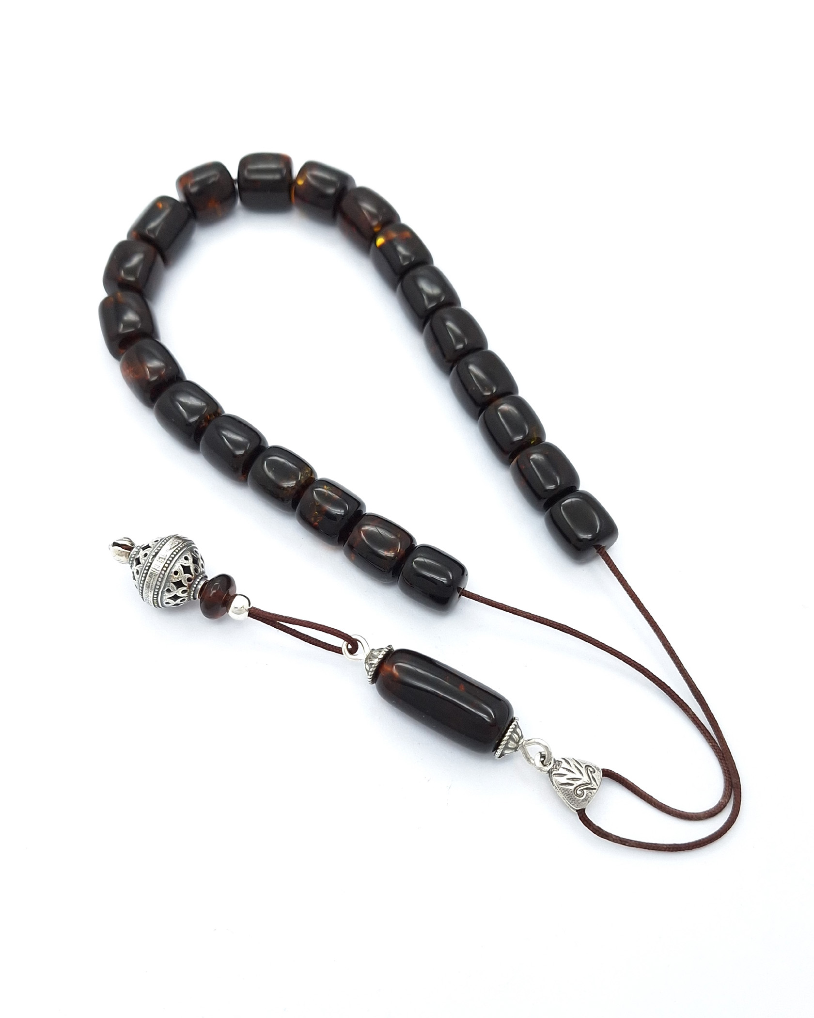 Pressed Baltic Amber kompoloi with Sterling Silver Pressed Baltic Amber kompoloi with Sterling Silver