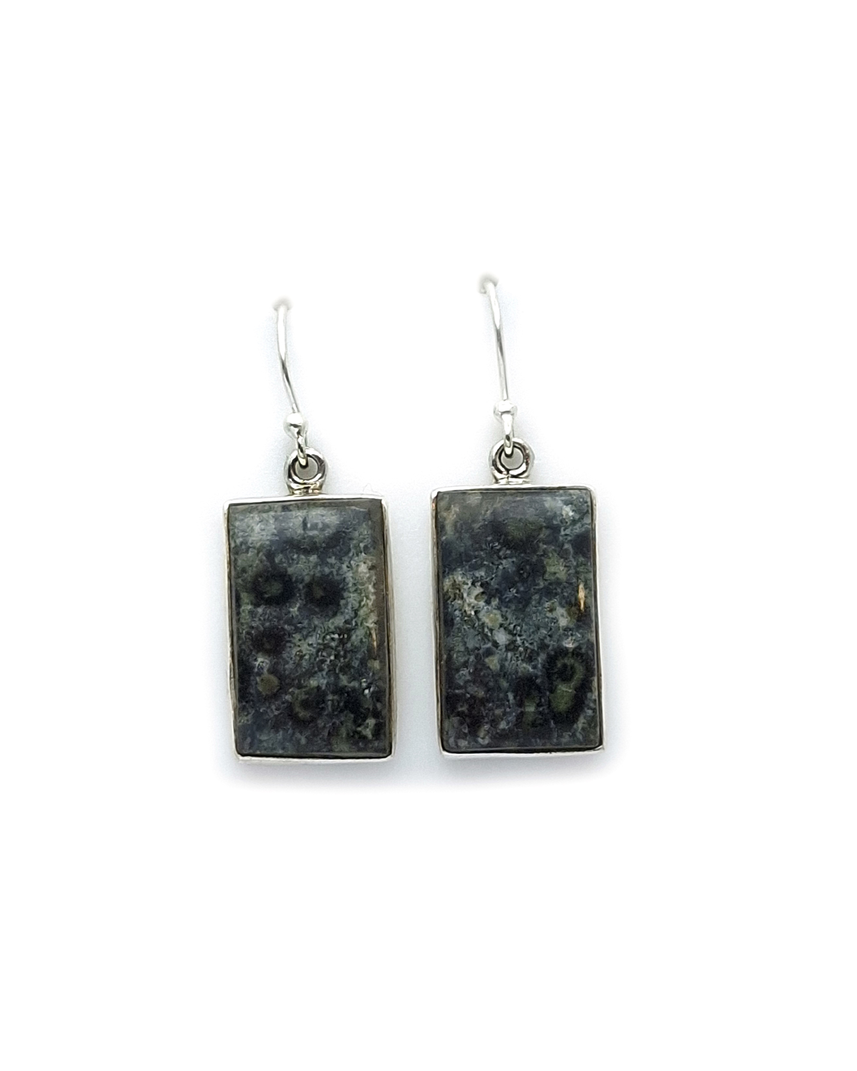 Handmade 925 Sterling Silver Earrings with Kambaba Jasper Semi-Precious Stone Handmade 925 Sterling Silver Earrings with Kambaba Jasper Semi-Precious Stone