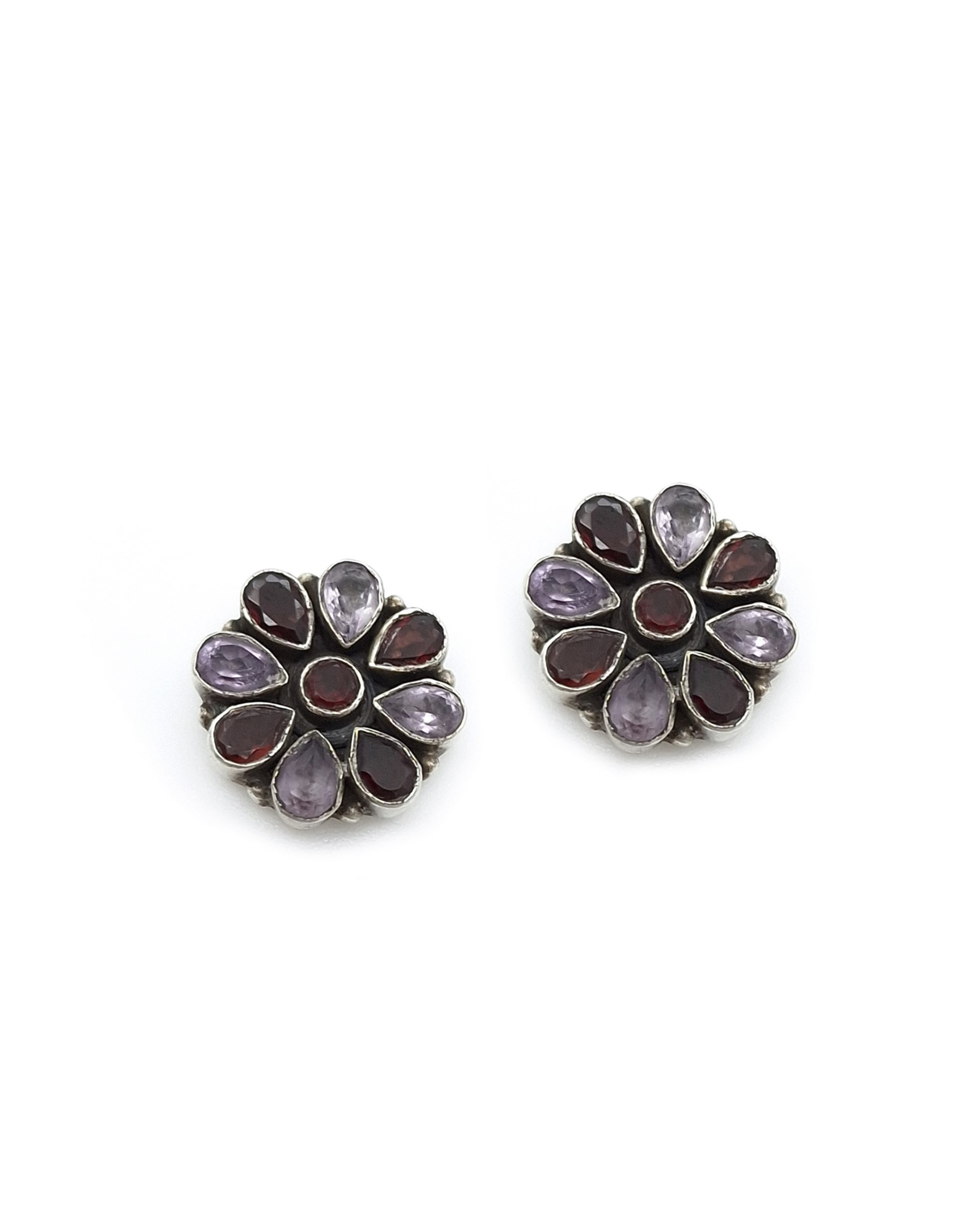 Handmade 925 Sterling Silver Garnet and Amethyst Earrings Handmade 925 Sterling Silver Garnet and Amethyst Earrings