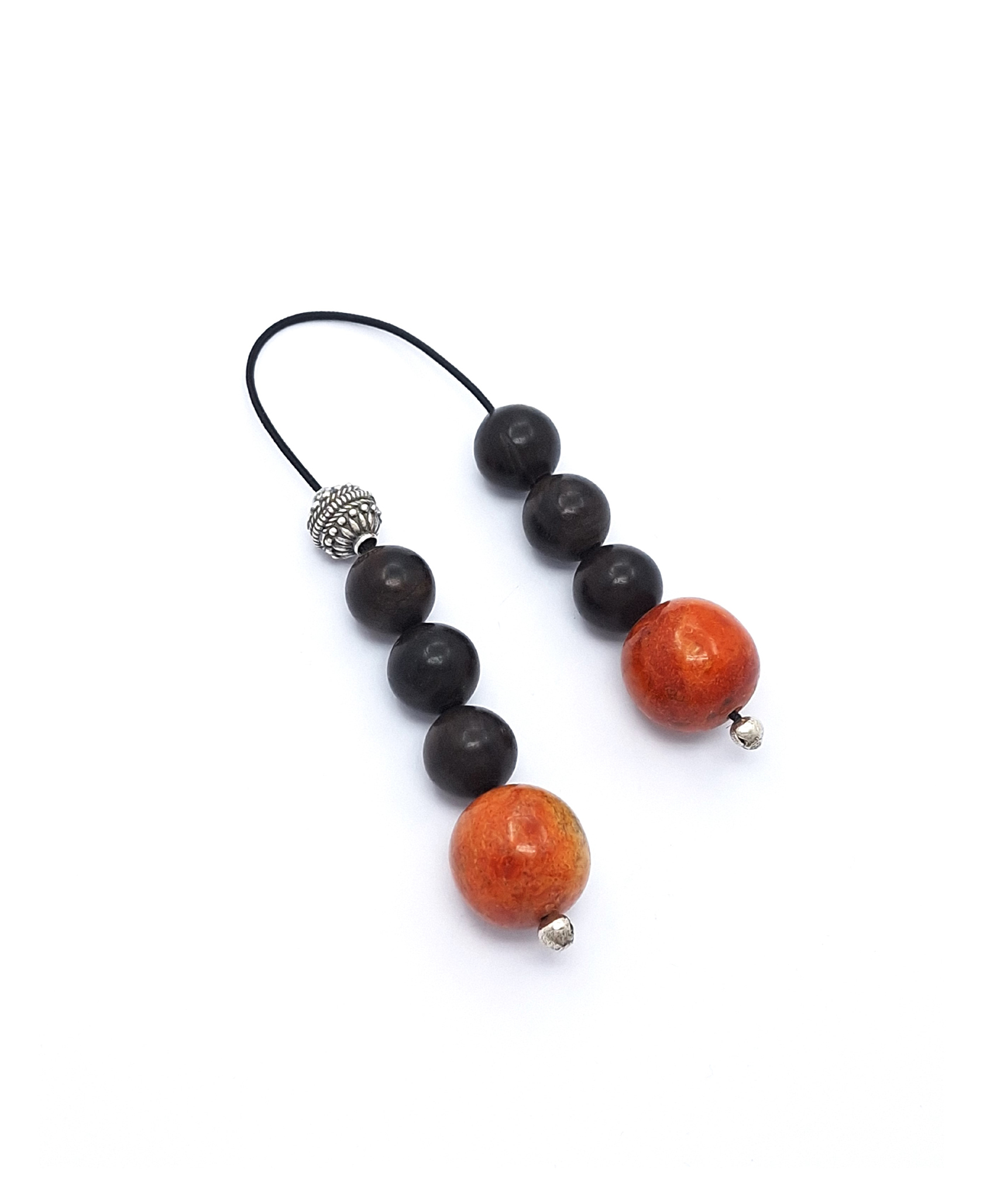 Handmade Begleri beads from Apple Coral and Ebony with 925 Silver