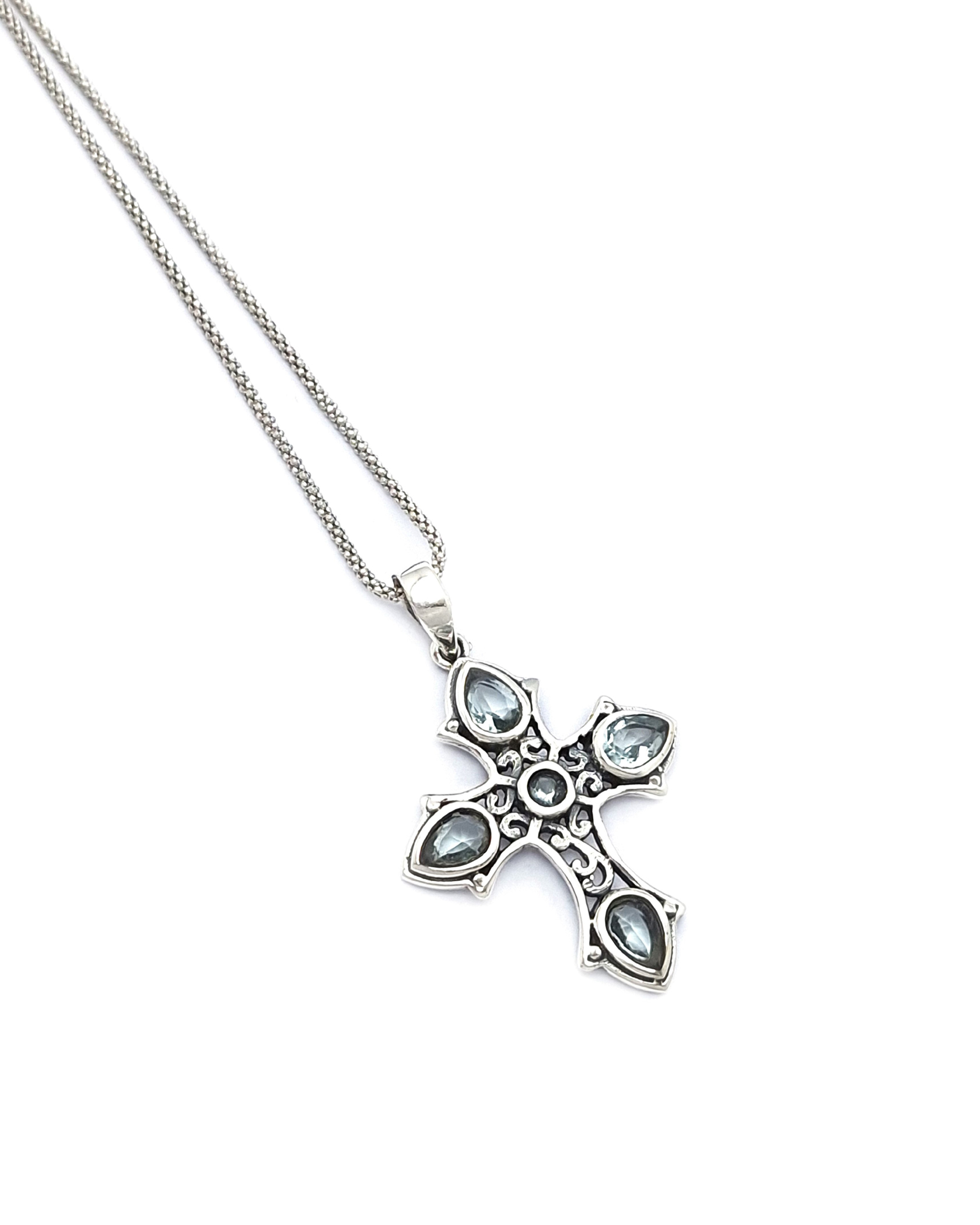 Handmade 925 Sterling Silver Cross with Blue Topaz Handmade 925 Sterling Silver Cross with Blue Topaz