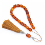 Genuine Baltic Amber Kompoloi with silver 925 and silk