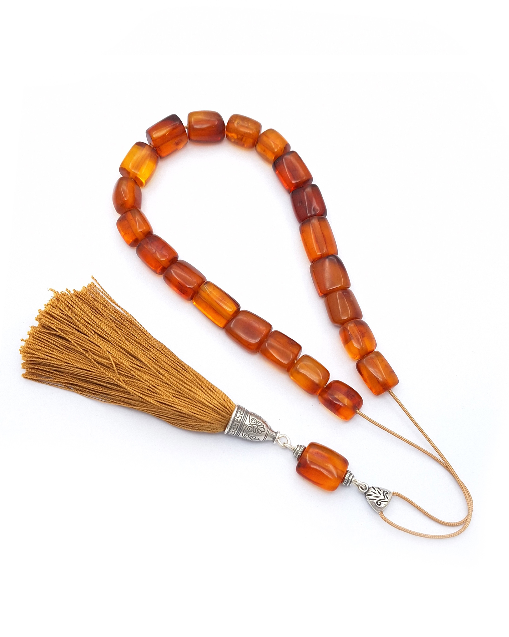 Genuine Baltic Amber Kompoloi with silver 925 and silk Genuine Baltic Amber Kompoloi with silver 925 and silk