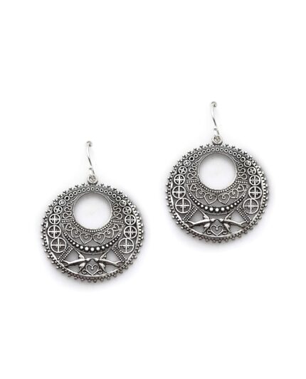 Folk Art Earrings in 925 Silver with Birds