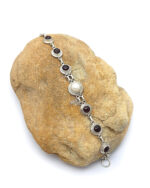 Handmade 925 Sterling Silver Bracelet with Semi-Precious Garnet and Pearl