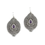 Handmade Folk Art Earrings in 925 Silver with Amethyst
