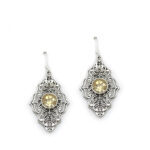 Handmade Folk Art Silver Earrings with Citrine