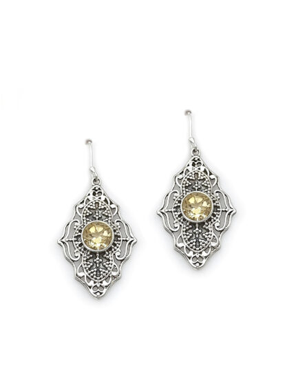 Handmade Folk Art Silver Earrings with Citrine