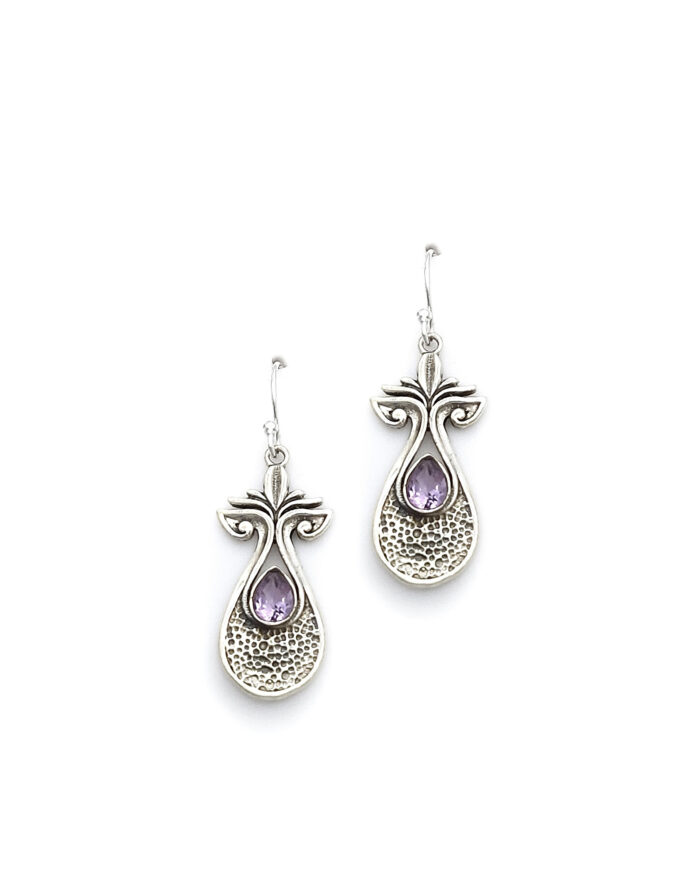 Handmade 925 silver earrings with Amethyst semi precious stone