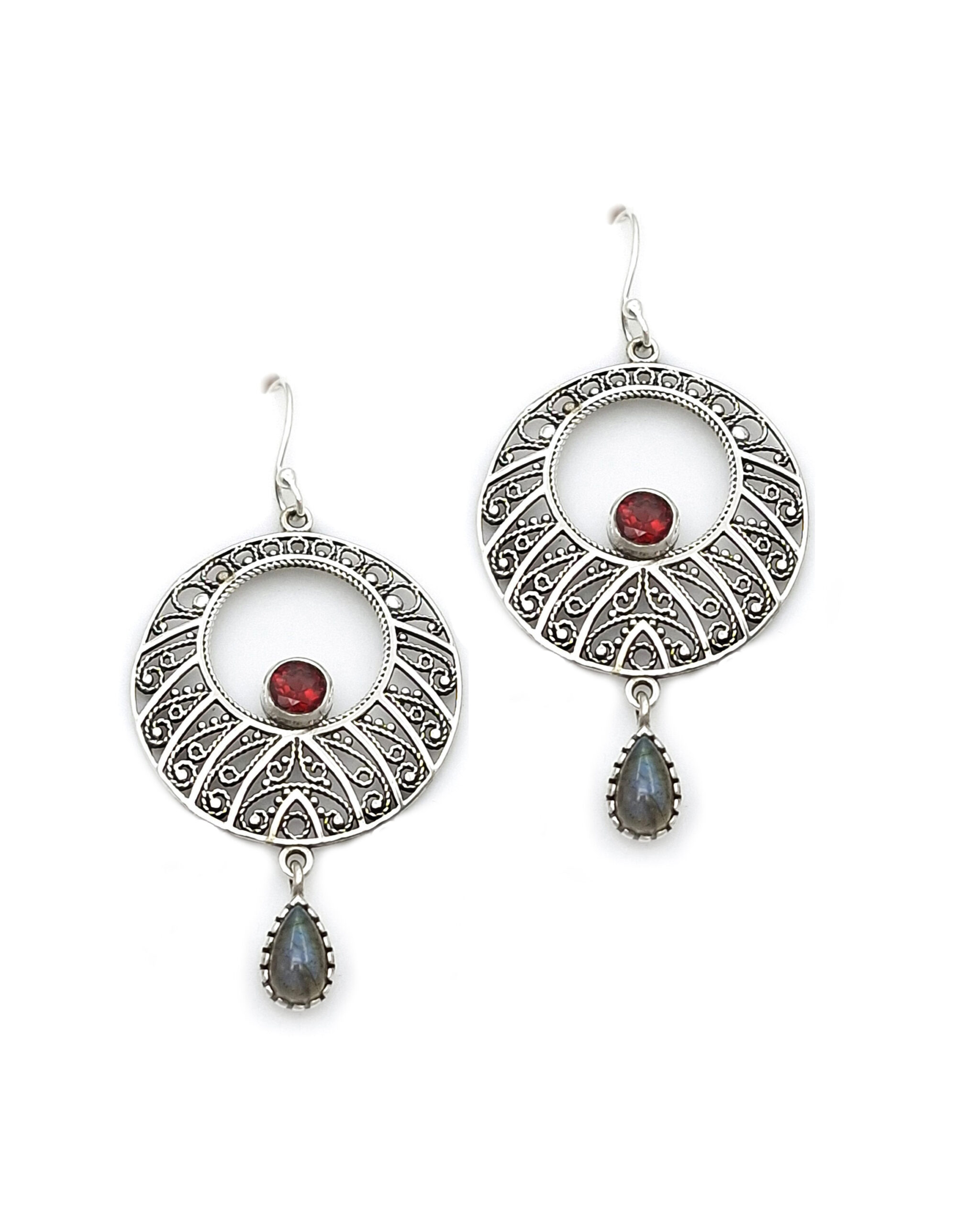 Handmade Ethnic Earrings in 925 Silver with Semi-Precious Stones Handmade Ethnic Earrings in 925 Silver with Semi-Precious Stones