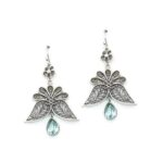 Handmade Folk Art earrings in 925 Silver with Blue Topaz semi-precious stone