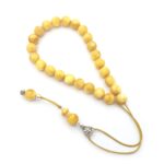 Yellow matt Pressed Baltic Amber Kompoloi with silver 925