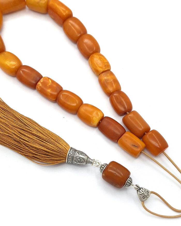 Kahraman Amber Komboloi – Collectible with Sterling Silver & Silk Tassel