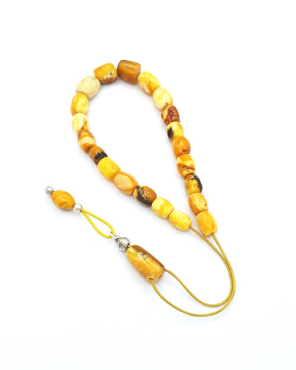 Raw Baltic Amber Komboloi in yellow shade with 925 Sterling Silver