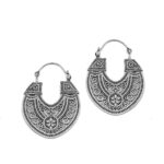Handmade Ethnic Silver Hoop Earrings 925 with garnets