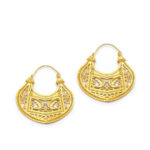 Folk Art Hoop Earrings with Birds in Gold-Plated Sterling Silver 925