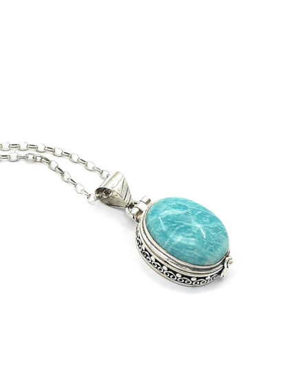 Handmade 925 Sterling Silver Box Pendant with Amazonite - Locket Handmade 925 Sterling Silver Box Pendant with Amazonite - Locket