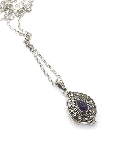 Handmade Sterling Silver 925 Locket Pendant with Amethyst