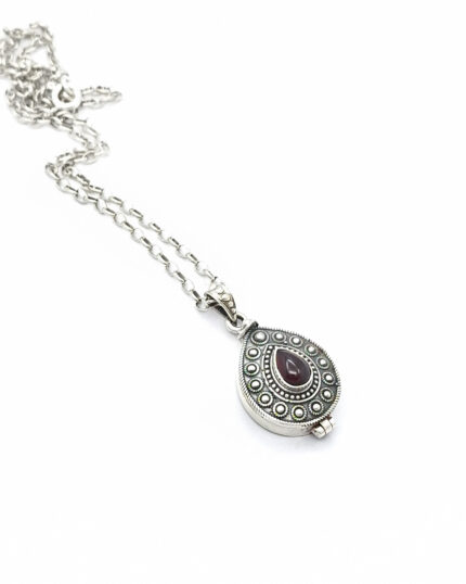 Handmade Sterling Silver 925 Locket Pendant with Garnet
