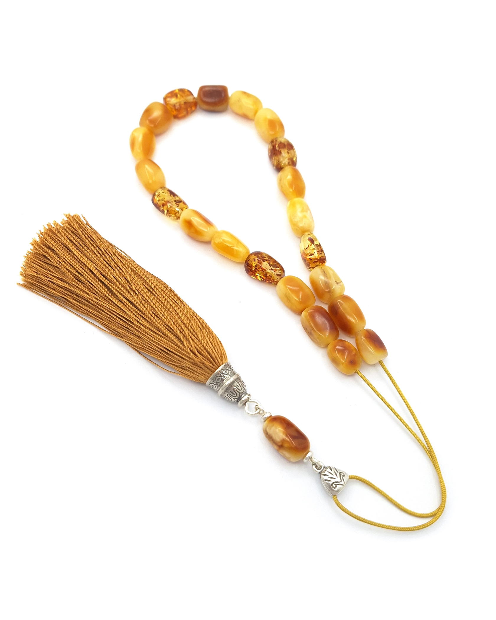 Handmade Baltic Amber Komboloi with Sterling Silver 925 & Silk Handmade Baltic Amber Komboloi with Sterling Silver 925 & Silk